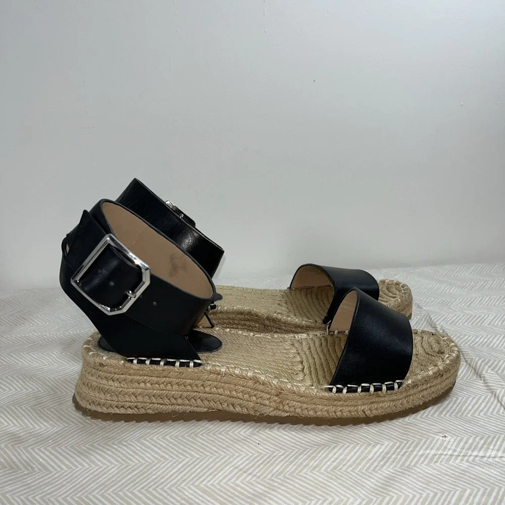 Antonio Melani Black Espadrille Wedge Ankle Strap Sandals 10 M Festival Summer